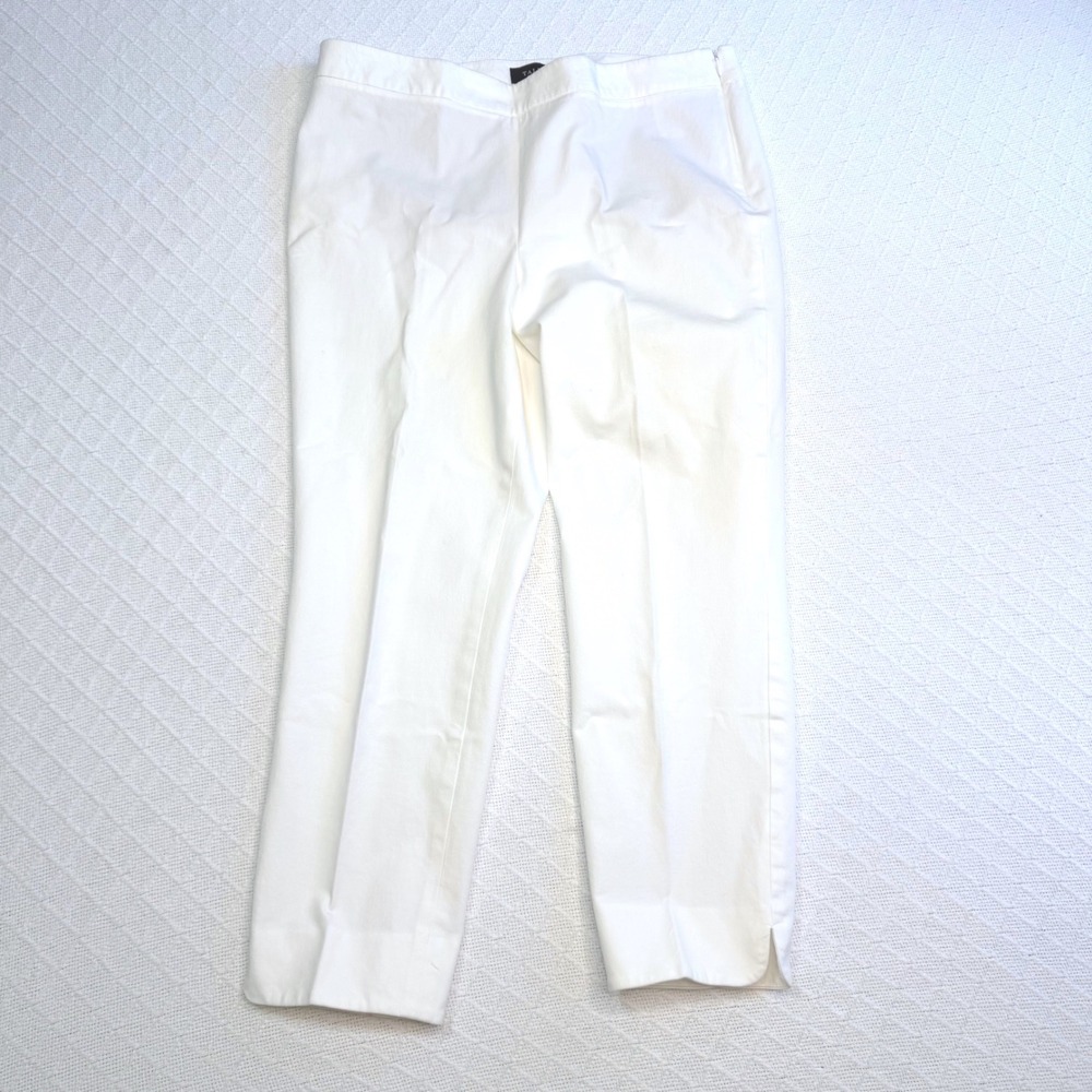 Talbots Chatham Ankle Pants Womens 12P White Side Zip Cotton Blend Vented Hem
